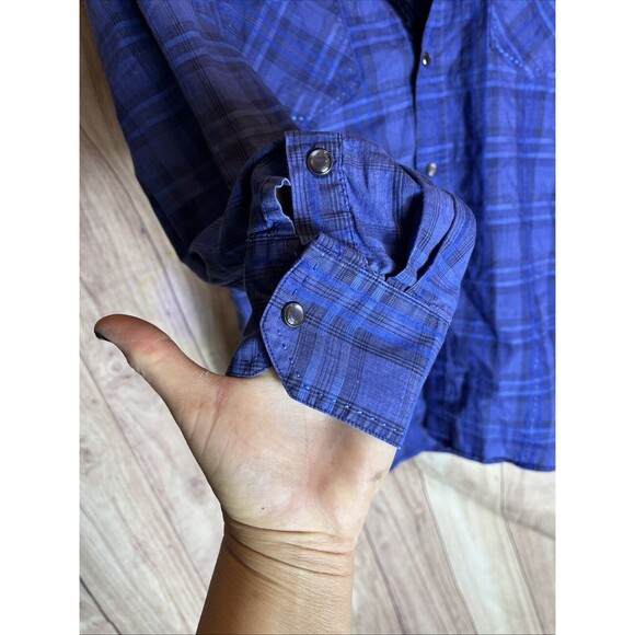 Bugatchi Dress Shirt Large Blue Plaid Paisley Contrast Flip Cuff Shape Fit - Picture 6 of 13